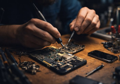 Expert technician repairing smartphone in Al Barsha
