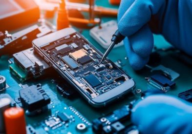 Technician repairing a smartphone screen at Al Barsha Electronics Dubai